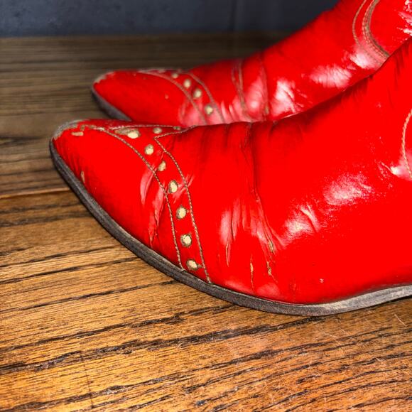 Vintage 80’s Justin Red Leather Western Boots Women’s 8 Pointed Toe Made In USA - Picture 5 of 8